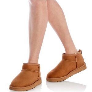 UGG Classic Ultra Mini Shearling Booties in Chestnut